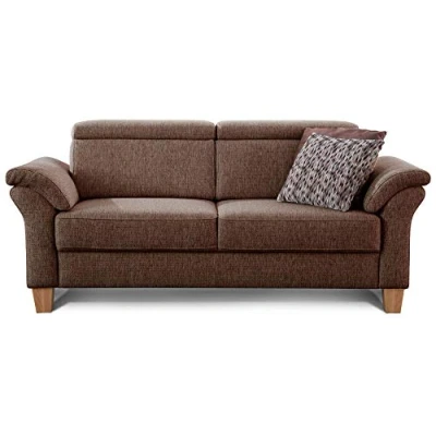 Abbildung von Cavadore 3 Sitzer Sofa Ammerland / Couch mit Federkern im Landhausstil Inkl. verstellbaren Kopfstützen 186 x 84 93 Strukturstoff braun