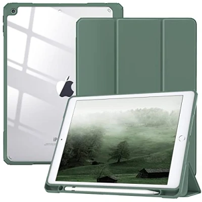 Abbildung von TiMOVO Hülle Kompatibel Mit Neu iPad 9. Gen 2021 / 8. 2020/7. 2019 10,2 Zoll, Stifthalter Trifold Ständer Lederhülle Unterstützt Auto Schlaf/Wach Funktion Schutzhülle, Nachtgrün