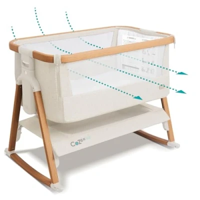 Abbildung von Tutti Bambini CoZee® Air Beistellbett Baby &amp; Reisebett mit Matratze Kompakt faltbar Tasche Atmungsaktive 6 fache Höhenverstellung 0 Monate (Walnuss Naturweiß)