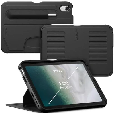 Abbildung von ZUGU CASE Hülle für iPad Mini 7 (A17 Pro) &amp; 2021 6 (Mini 7./6. Generation 2024/2021), Ultradünn Schutzhülle, Aufladen Stiftes, Winkel Magnetständer, Auto Schlaf/Wach [Schwarz]