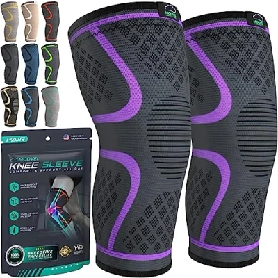 Abbildung von MODVEL Kniebandage Set für Damen und Herren Stabiler Halt beim Sport, Training, Fitness, Wandern, Alltag Bequeme, Hautfreundliche, Atmungsaktive Bandage aus Weichem Nylon Latex Gewebe, Größe XS