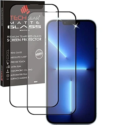 Abbildung von TECHGEAR 2 Stück Matt Schutzfolie Glas kompatibel mit iPhone 14, 13/13 Pro Blendschutz Anti Glare 3D Auflage Full Screen [Vollbildschirm] Matte