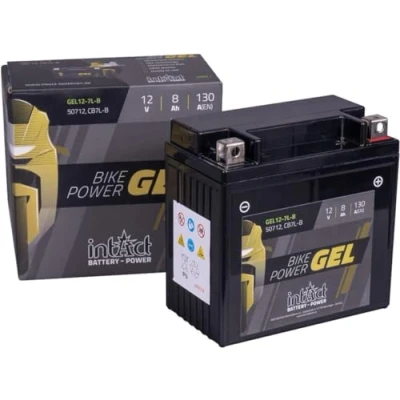 Abbildung von intAct GEL MOTORRADBATTERIE Batterie mit +30% Startleistung. Für Roller, Motorrad, Quad, Rasentraktor Bike Power GEL12 7L B, CB7L 12V Batterie, 8 AH (c20), 130 A (EN) Maße: 137x76x134mm