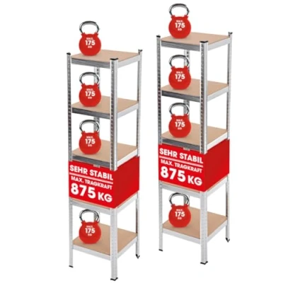 Abbildung von EASYmaxx Schwerlastregal 2er Set 40x40x180 cm 875 kg Traglast, 175 pro Ebene Regal und Werkbank Kellerregal, Lagerregal mit 5 verstellbaren Ablagen Für Keller, Garage, Hobbyraum, Werkstatt