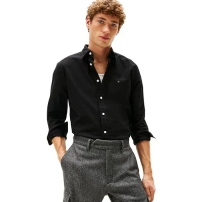Abbildung von Tommy Hilfiger Herren Hemd Oxford Shirt Langarm, Schwarz (Black/Black Solid), XS