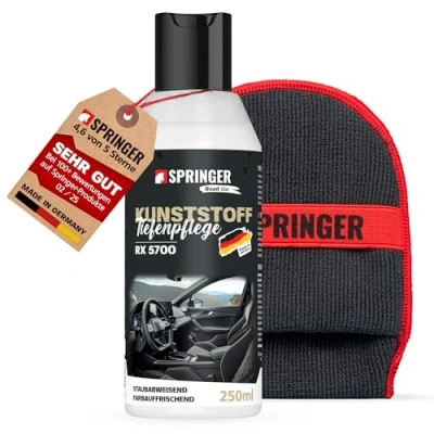 Abbildung von SPRINGER RX5700 Kunststoff Tiefenpflege 250 ml + Zubehör Made in Germany Cockpit Pflege Intensive Farbauffrischung Schutz vor Versprödung &amp; Abnutzung Auto Kunststoffreiniger