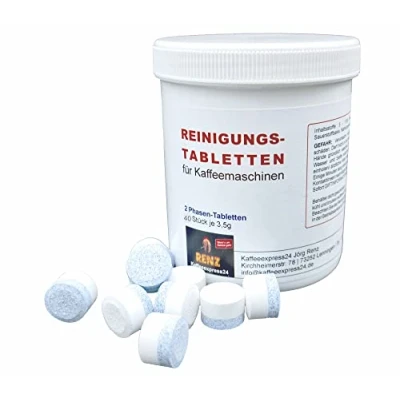 Abbildung von RENZ Reinigertabs 2 Phasen Reinigungstabletten (passend für Jura Kaffeevollautomaten, [40 St. in wiederverschließbarer Dose)