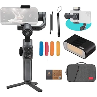Abbildung von Zhiyun Smooth 5 Combo Gimbal Stabilizer für iPhone 13 Pro Max Tragetasche &amp; LED Licht Stativ Professioneller 3 Achsen Hand Stabilisator