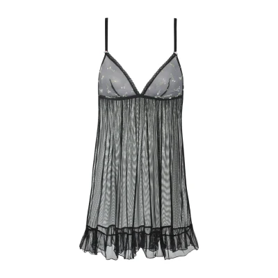 Abbildung von Vivance Negligé &quot;Thea&quot;, aus transparentem Soft Mesh mit Blumen Stickereispitze, Reizwäsche