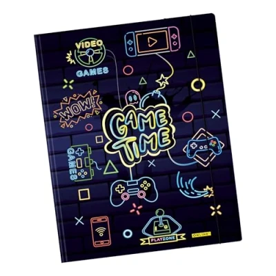 Abbildung von Online Sammelmappe Gaming DIN A4, Mappe mit Gummizugverschluss, Dokumentenmappe schönem Print, stabiler Karton, Postmappe für Schule und Büro, Schüler Erwachsene