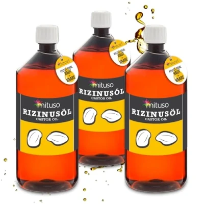 Abbildung von mituso Rizinusöl 3x 1000 ml 100% reines kaltgepresstes Öl, nativ Ph. Eur., Wimpern Serum, Haaröl, natürliche Haarpflege
