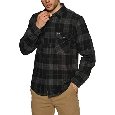 Abbildung von Brixton Herren Bowery Hemd mit Button Down Kragen, Schwarz/Dunkelgrau, Klein