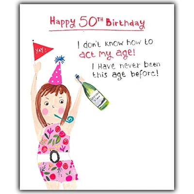 Abbildung von Geburtstagskarte zum 50. Geburtstag für sie, lustige Karte Happy 50th Birthday Card, Alter 50 Frauen, weibliche Karte, Karten