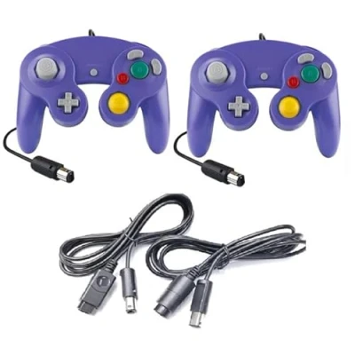 Abbildung von 2 Controller Purple + Verlängerungskabel für Nintendo Game Cube Violett Lila GC Verlängerung Extansion Wii Cable