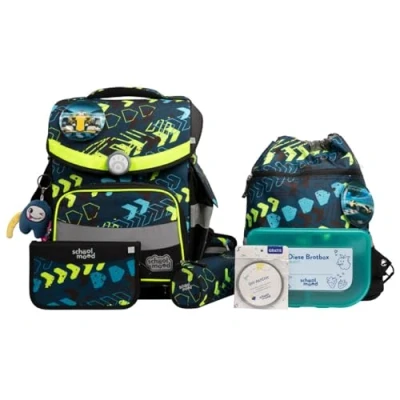 Abbildung von School Mood Timeless Pro Elias Rennwagen blau gelb Schulranzen Modell 2024/25