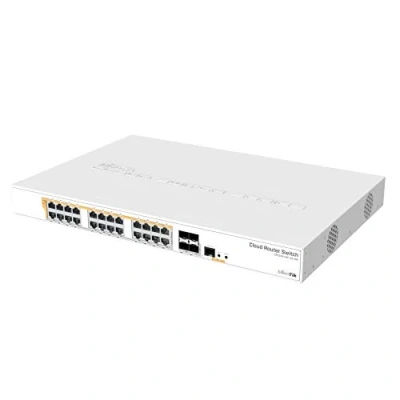 Abbildung von MikroTik 328 24P 4S+RM Cloud Router Switch, CRS328 (Cloud Switch 800 MHz CPU, 512MB RAM, 24xGigabit LAN (All PoE Out), 4xSFP+ Cages, RouterOS L)
