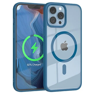 Abbildung von EAZY CASE Crystal TPU Hülle kompatibel mit iPhone 13 Pro Max Qi Charging, Silikon Kameraschutz, Slimcover, Handyhülle, Silikonhülle, Soft Case, Kratzschutz, Transparent/Dunkel Blau
