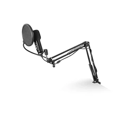 Abbildung von DIGITUS USB Kondensator Mikrofon professionelles Set mit Mikrofonarm Popschutz &amp; Windschutz Plug Play Ideal für Online Meetings, Podcast, Studio und Live Streaming Schwarz