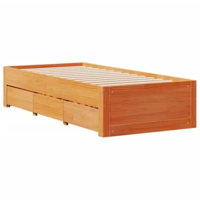 Abbildung von vidaXL Massivholzbett, Holzbett ohne Matratze mit Schubladen, Bettgestell Lattenrost, Bett Einzelbett für Schlafzimmer, Wachsbraun 90x190cm Kiefer