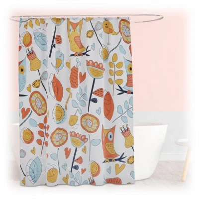 Abbildung von Relaxdays Duschvorhang mit Eulen, Bad Vorhang 180x200, Anti Schimmel, waschbar, 12 Ringe, Badewannenvorhang, Mehrfarbig