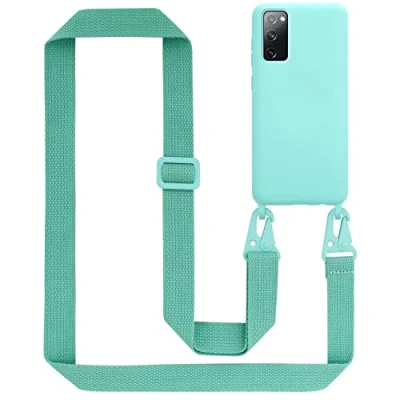 Abbildung von Cadorabo Handykette kompatibel mit Samsung Galaxy S20 FE Schutzhülle TPU Liquid Silikon Case Necklace verstellbarem Band Kordel Etui Rundumschutz Hülle für in Türkis