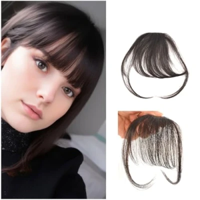 Abbildung von Clip in Bangs One Piece Pony Haare 100% Remy Human Haar für Frauen und Mädchen (Wispy Bangs,Natural Color)