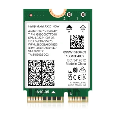 Abbildung von WiFi 6 Wireless Card Intel AX201 NGW. Only Support CNVio2 Protocol and 10/11/12/13th Generation CPU, Bluetooth 5.2, 2400Mbps, Network Adapter for Laptop Windows 10/11 (64bit),Linux.