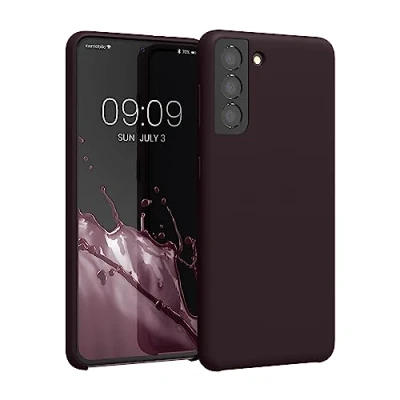Abbildung von kwmobile Hülle kompatibel mit Samsung Galaxy S21 Silikon Handy Case Handyhülle weiche Oberfläche kabelloses Laden Brombeere