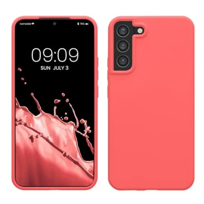 Abbildung von kwmobile Hülle kompatibel mit Samsung Galaxy S22 Plus Silikon Handy Case Handyhülle weiche Oberfläche kabelloses Laden Neon Koralle