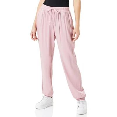 Abbildung von Cream Damen Women&#039;s Pants Elastic Waist High Waisted Cuffs Regular Fit Hose, Light Rose,