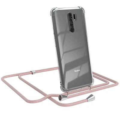 Abbildung von EAZY CASE Handykette kompatibel mit Xiaomi Redmi 9 / Prime Handyhülle Umhängeband, Handykordel Schutzhülle, Silikonhülle, Hülle Band, Stylische Kette, Rosé Gold