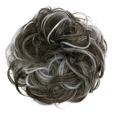 Abbildung von CAISHA Scrunchie Haarteil Haargummi Dutt Haarverdichtung Groß Emilia Gewellt Unordentlich DM15cm Dunkelbraun Grau Mix G34E