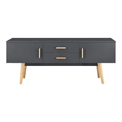 Abbildung von en.casa TV Board, Alavus Lowboard 140x40x56cm, 2 Türen, Schubladen, dunkelgrau, dunkelgrau