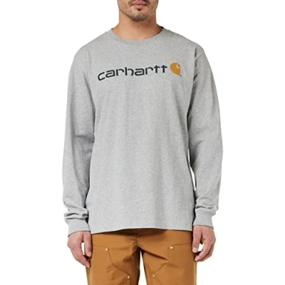 Abbildung von Carhartt, Herren, Lockeres, schweres, langärmliges T Shirt mit Logo Grafik, Grau meliert, XS