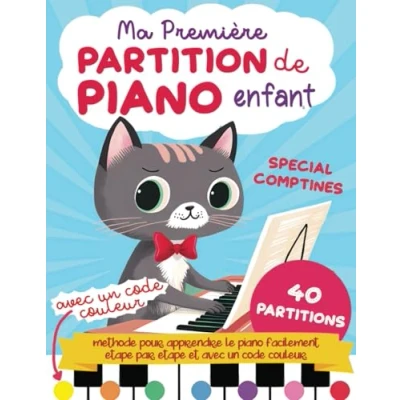 Abbildung von Ma Première Partition de piano enfant en couleur spécial comptines: Livre débutant méthode pour apprendre le facilement étape ... code à partir 5 ans