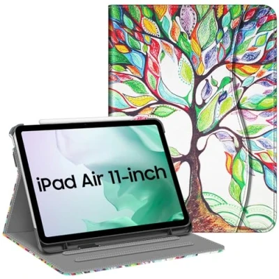 Abbildung von FINTIE Schutzhülle für iPad Air 4. Generation 10,9 Zoll 2020 mit Stifthalter, Multi Winkel Ansicht, Folio, Smart Stand Cover Tasche, Auto Sleep/Wake, (Love Tree)
