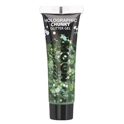 Abbildung von Holographisches Gesichts &amp; Körper Chunky Glitzer Gel von Moon Glitter 12ml Grün Gesichtsfarbe