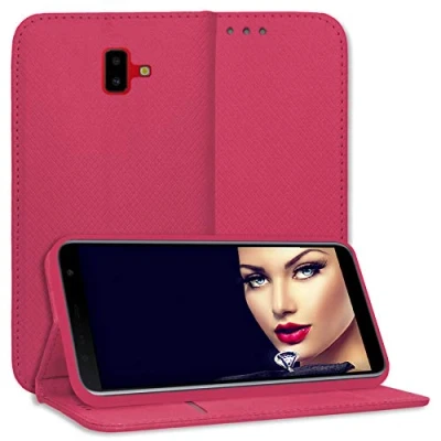 Abbildung von mtb more energy® Schutz Tasche Bookstyle für Samsung Galaxy J6 Plus, J6+ 2018 (SM J610, 6.0&#039;&#039;) Hot Pink Kunstleder Klapp Cover Hülle Wallet Case