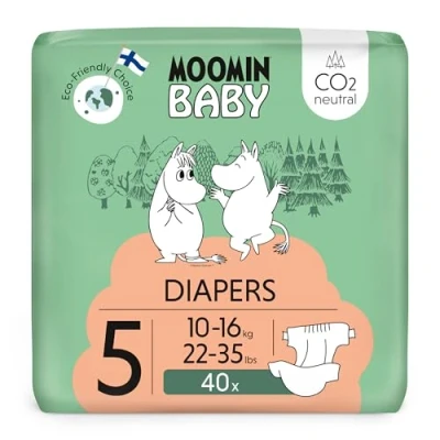 Abbildung von Moomin Baby Öko Windeln Größe 5, 10 16 kg 40 Stück, Weiche Premium Weich und hautfreundlich, Atmungsaktiv, Saugfähig, Keine unnötigen Chemikalien