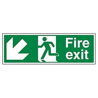Abbildung von vsafety 14005bj s &quot;FIRE EXIT Arrow Down links&quot; Zeichen, selbstklebendes Vinyl, Landschaft, 450 mm x 150 mm, grün