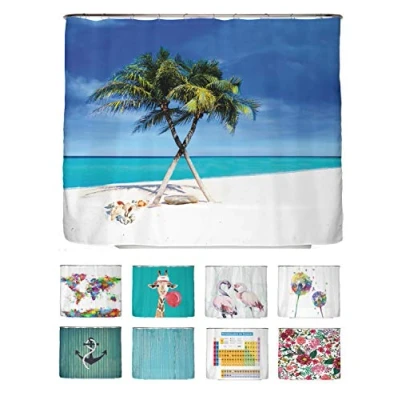 Abbildung von arteneur® Strand Anti Schimmel Duschvorhang 240x200 Recycelt mit Öko Tex Standard 100 Beschwerter Saum, Blickdicht, Wasserdicht, Waschbar, 16 Ringe &amp; E Book