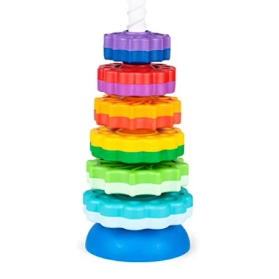Abbildung von FANCY 40 cm groß Stapelturm Baby Kinderspielzeug ab 1 2 3 Jahre Farbring Pyramide mit Spiralgewinde Zahnradspiel Ringstapelturm Ringpyramide Stapel Ringe für Kinder und