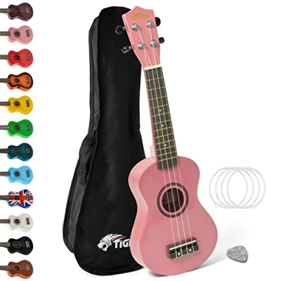 Abbildung von Tiger UKE7 PK Sopran Ukulele mit Tasche für Anfänger Rose