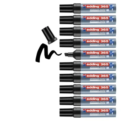 Abbildung von edding 365 Whiteboardmarker Schwarz 10 Whiteboard Stifte Keilspitze 2 7 mm für Whiteboard, Glas, Schreibtafel, Flipchart Trocken und Rückstandsfrei Abwischbar, Trocknet Nicht Aus