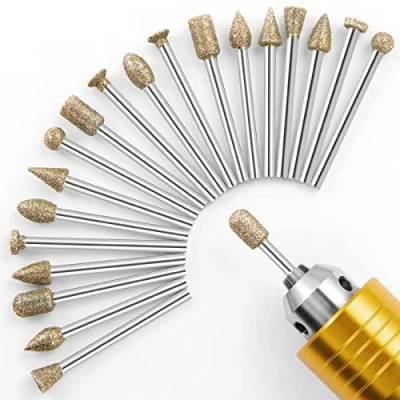 Abbildung von Diamond Schleifstifte Set, 20Pcs Rotationsfräser Bohrfräswerkzeug Set mit 1/8 Zoll Schaft für Stein, Keramik, Glas, Schnitzen, Schleifen, Polieren, Gravieren
