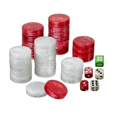 Abbildung von Philos Spiel, Spielsteine Backgammon groß 34 x 10 mm Kunststoff rot weiß inkl. Würfel