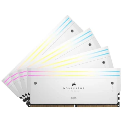 Abbildung von CORSAIR Dominator Titanium RGB DDR5 RAM 64GB (4x16GB) 6000MHz CL36 Intel XMP iCUE Kompatibler Computerspeicher Weiß (CMP64GX5M4B6000C36W)