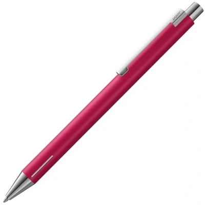 Abbildung von Lamy econ Kugelschreiber 240 aus Edelstahl in raspberry matt und markant gebogenem Clip, inkl. Großraummine M 16 schwarz Strichbreite