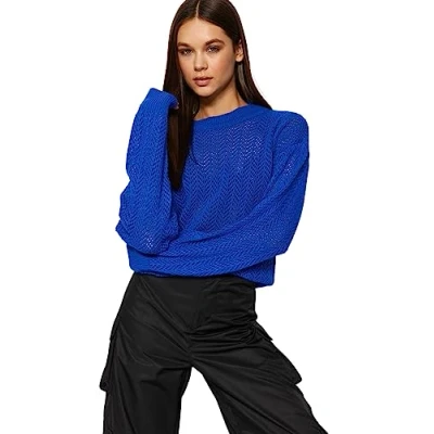 Abbildung von Trendyol Damen Oversize Basic Crew Neck Knitwear Sweater Pullover, Sax, S