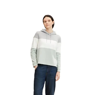 Abbildung von TOM TAILOR Denim Damen Hoodie mit Streifen 1034348, 12792 Soft Greyish Green, L